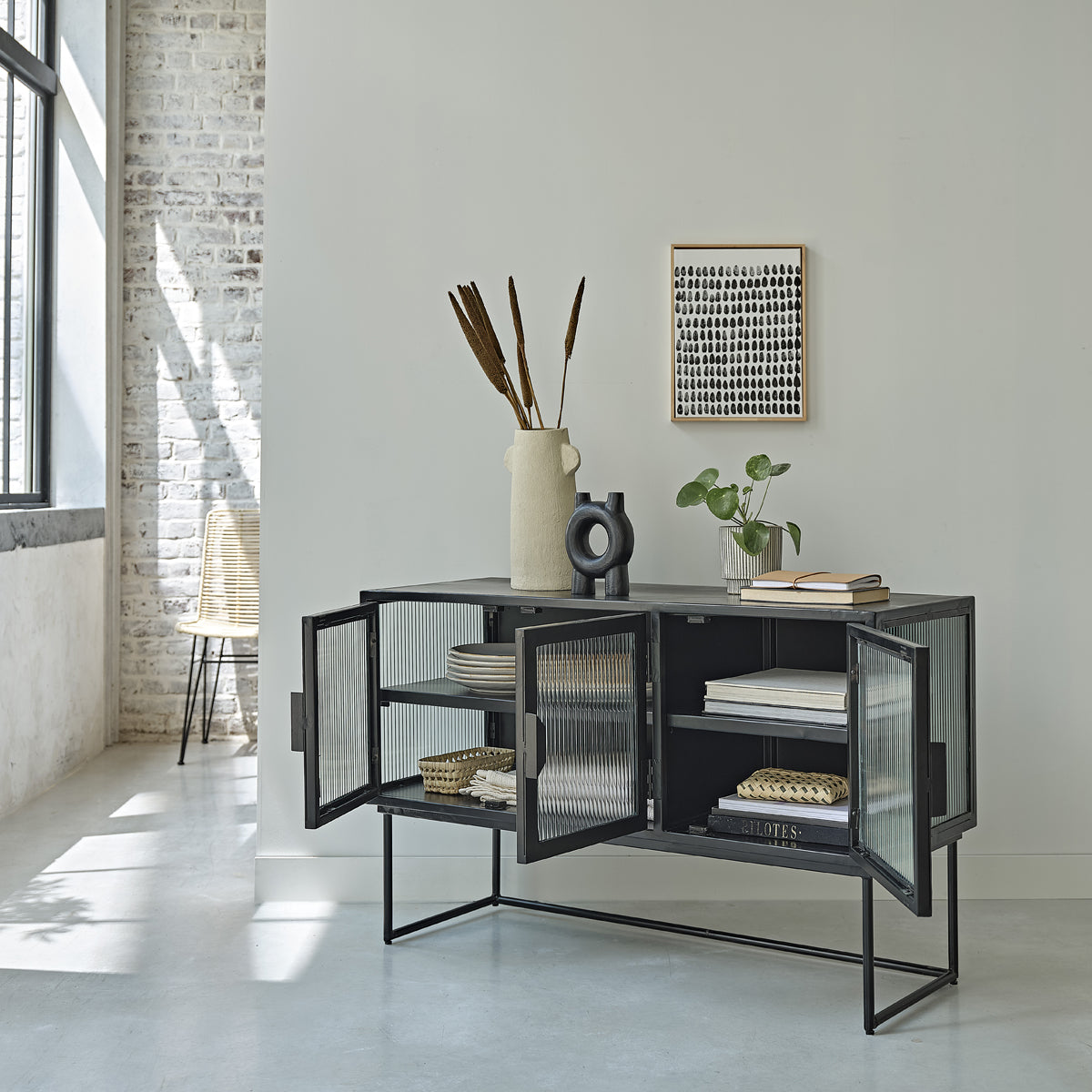 OCTAV - Credenza in metallo e vetro ondulato 120 cm