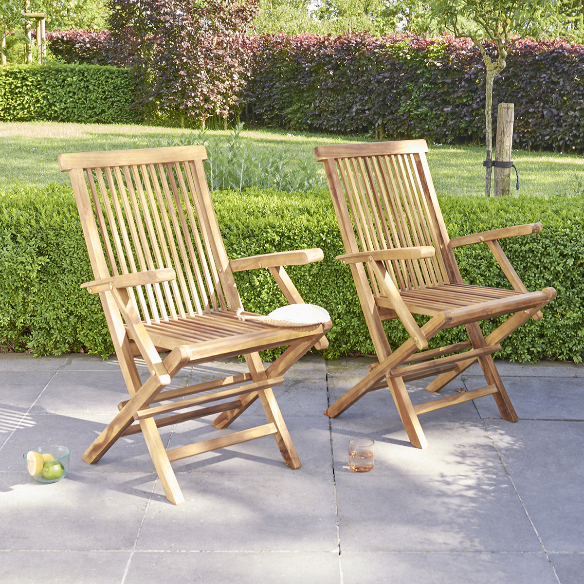 BALI - Poltrona da giardino pieghevole in teak massello oliato (set di 2)