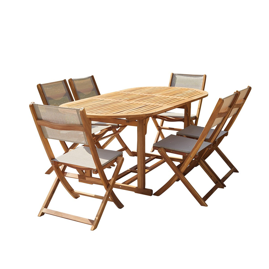 HANOÏ - Set di mobili da giardino in legno di acacia massello FSC e textilene grigio 6/8 pers.