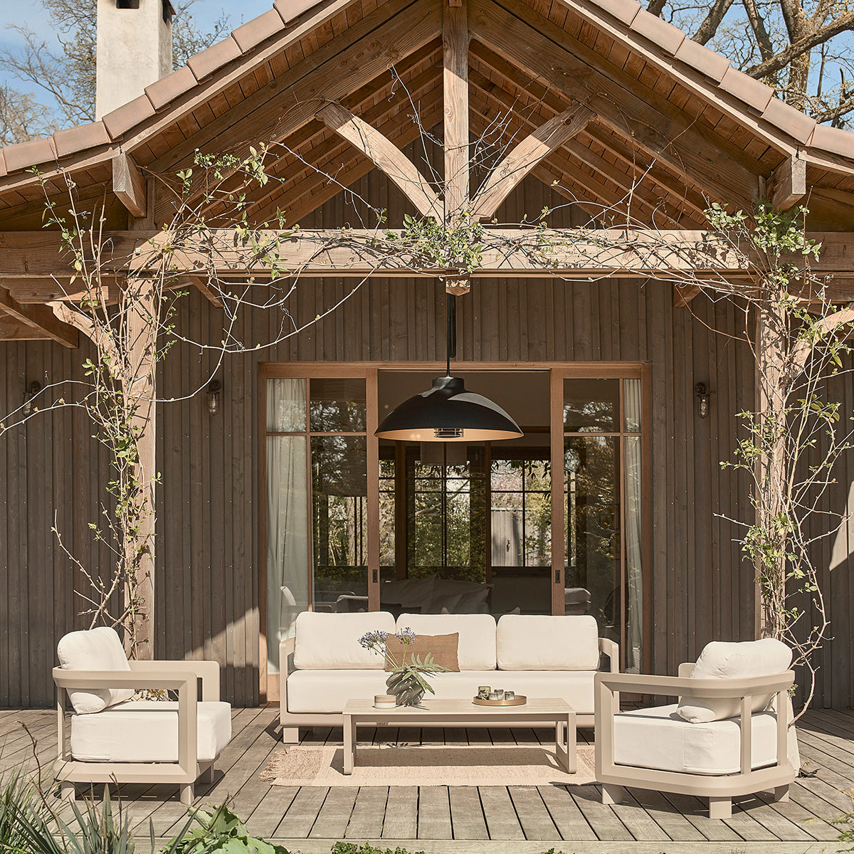 CALIZA - Salotto basso da giardino in alluminio color tortora 5 pers.