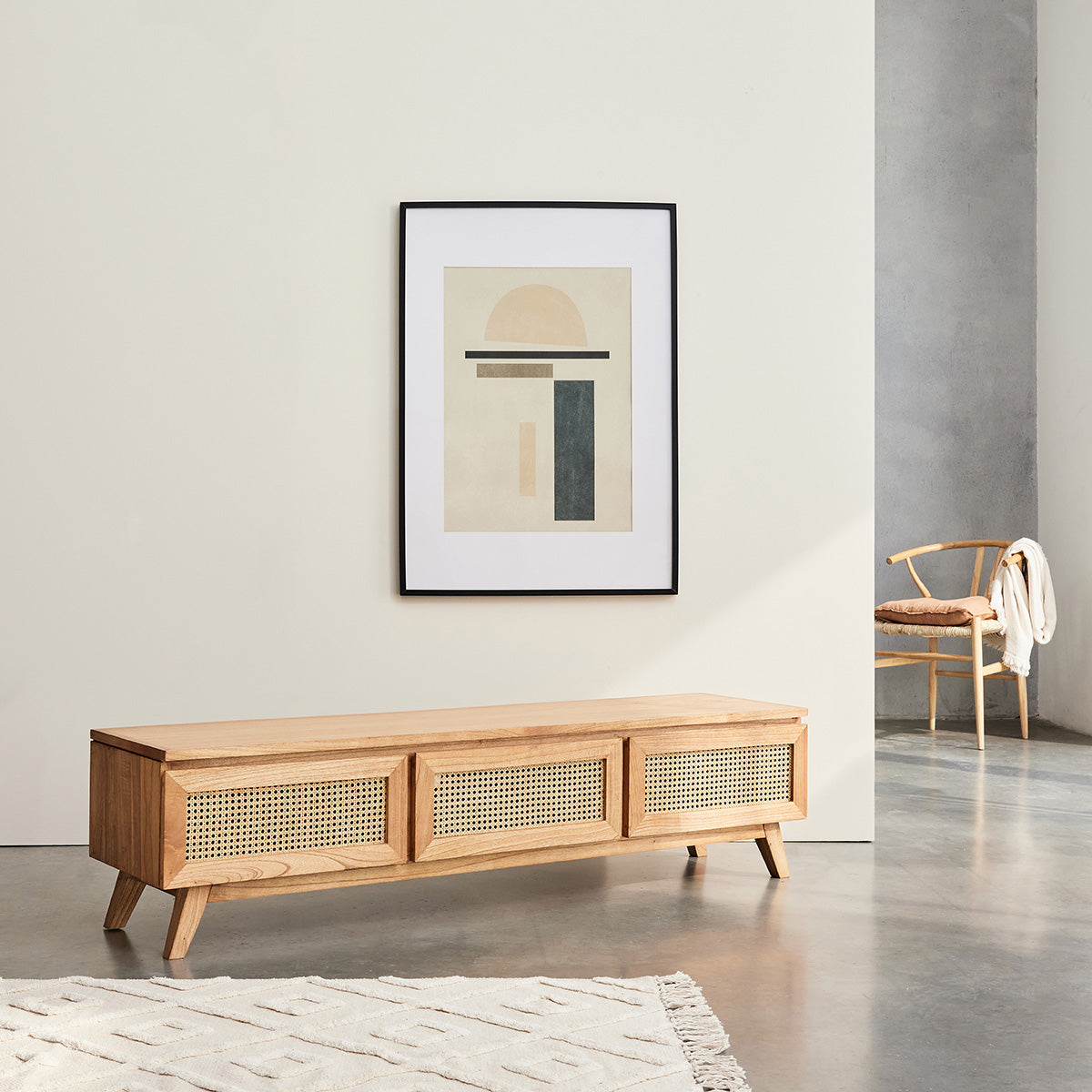 ISÉE - Mobile porta TV in mindi massello e cannage 160 cm