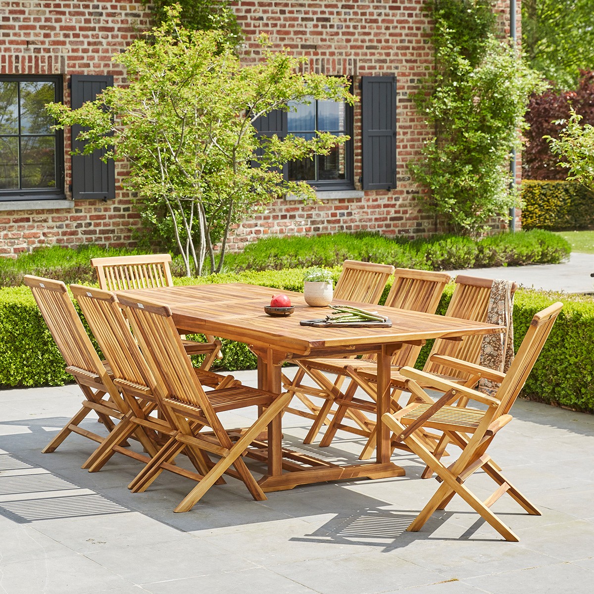 BALI - Set di mobili da giardino in teak massello con tavolo allungabile 8/10 pers.