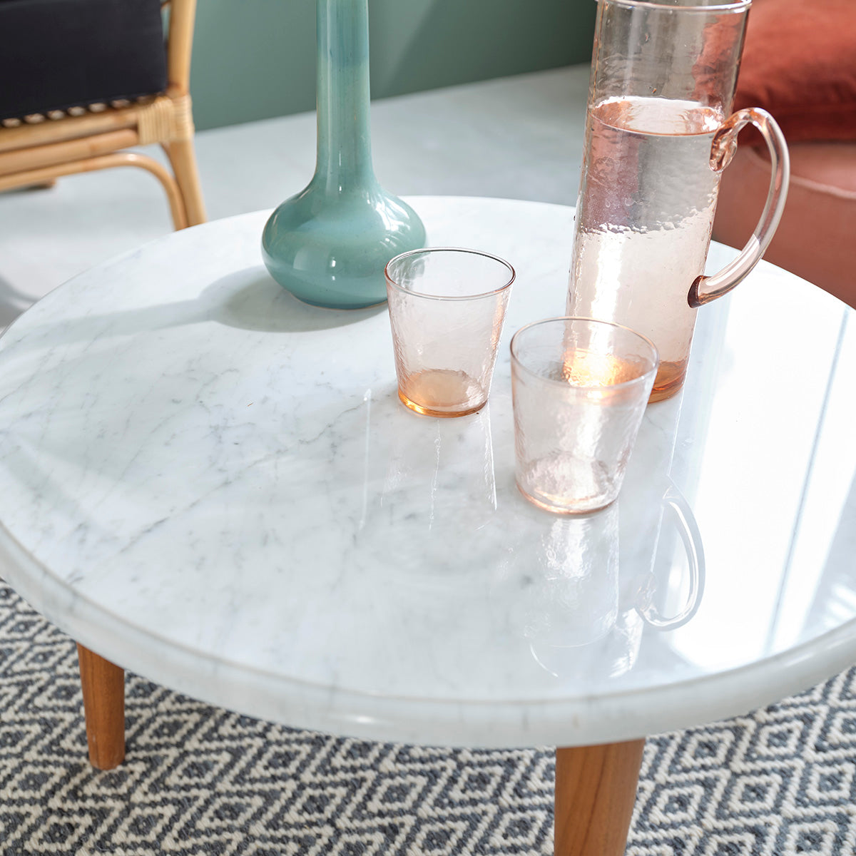 Tavolino in marmo e teak massello Ø 70 cm