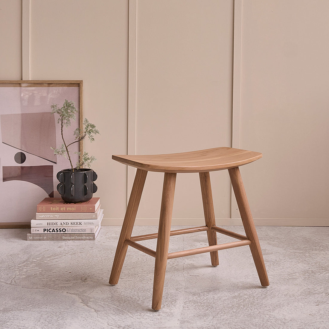 AMBRE - Sgabello da bar in teak massello 45 cm