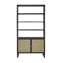 Libreria in di mango massello nero e midollino 170 cm