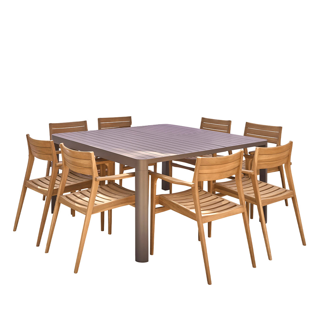 MALTE - Salotto da giardino allungabile in alluminio e teak massiccio per 6/8 pers.