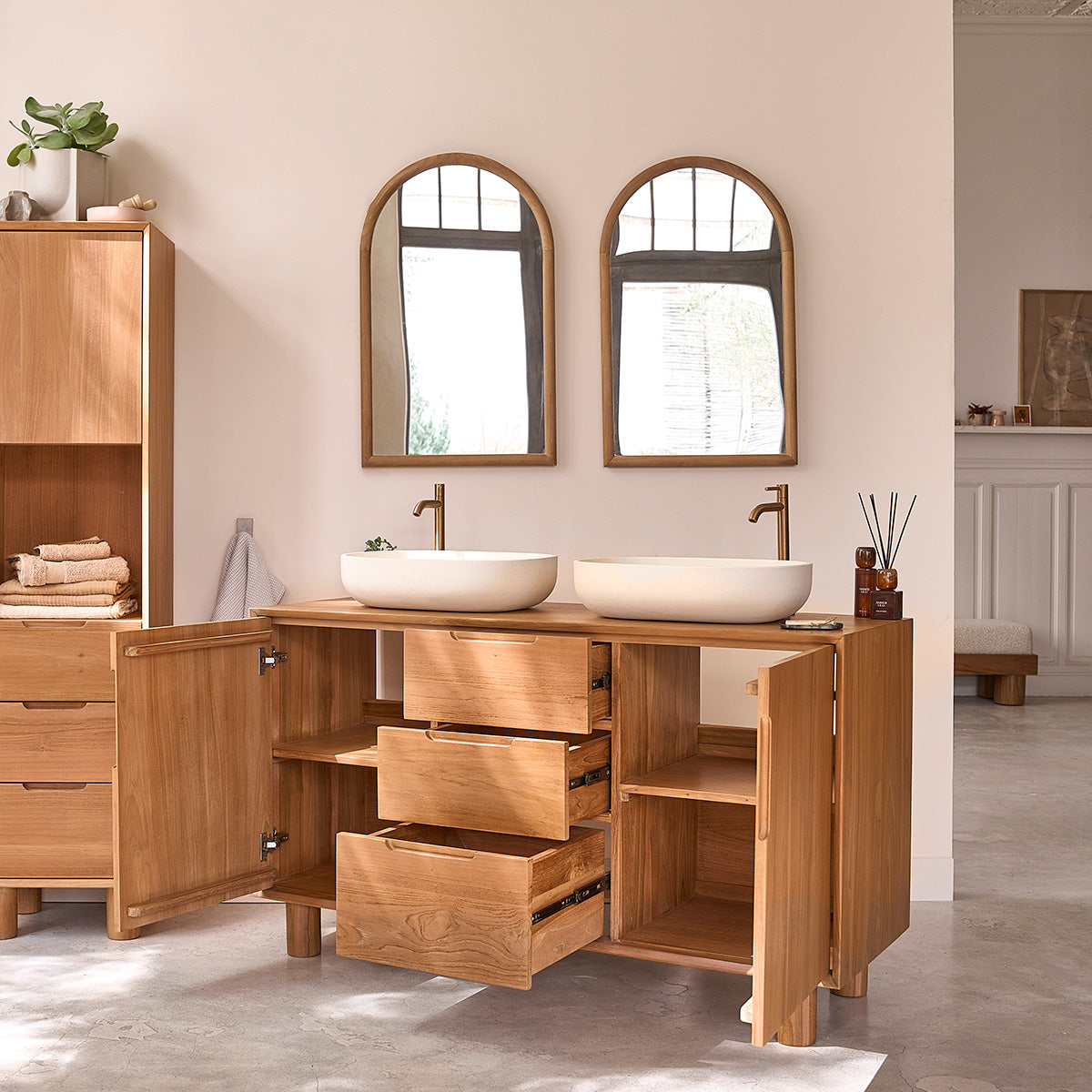 GUSTAVE - Mobile da bagno in teak massello 140 cm