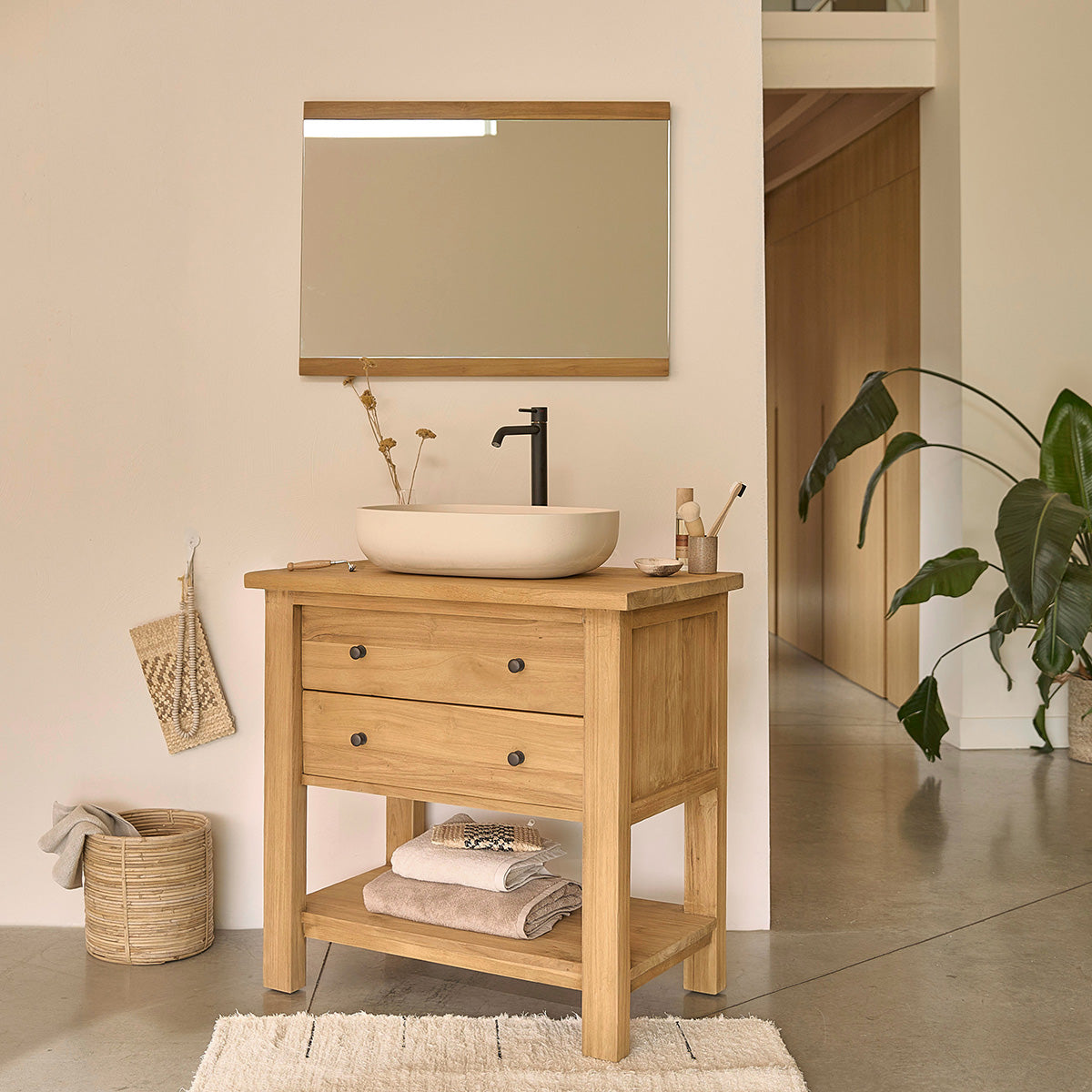 NAHELE - Mobile sottolavabo in teak massello riciclato 82 cm