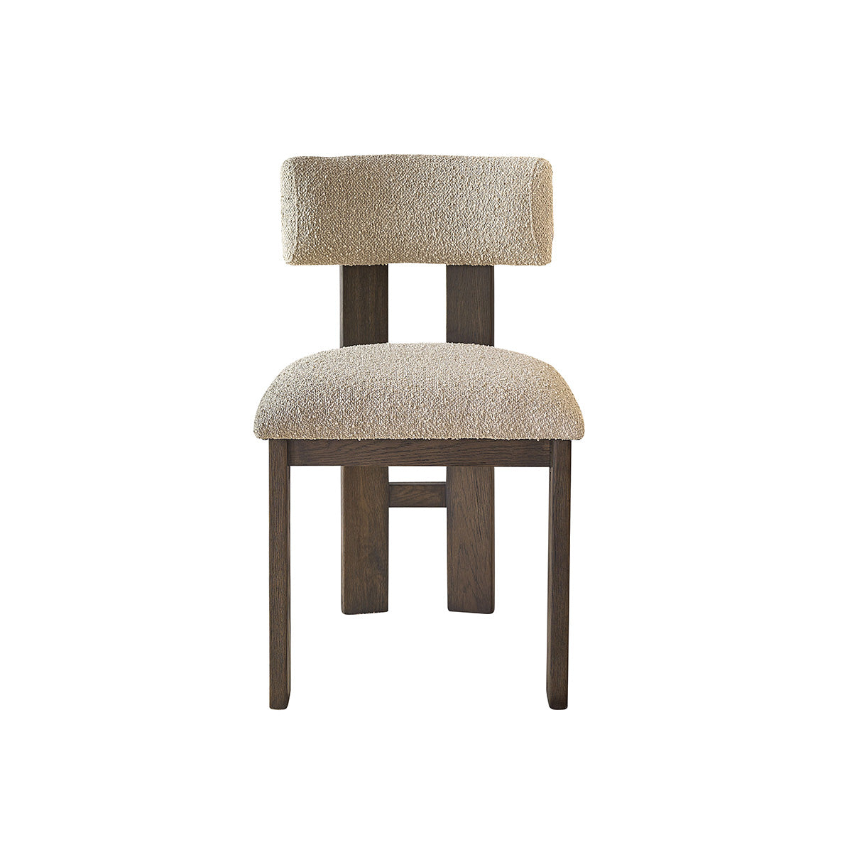 NOÉ - Sedia in rovere massello marrone con tessuto bouclé beige