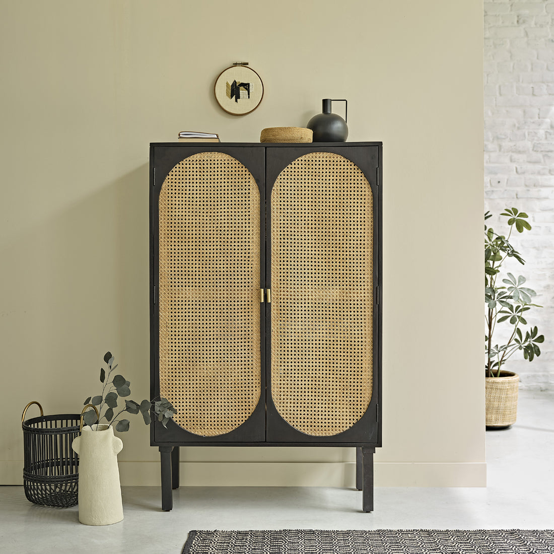 ZULMA - Armadio in mango massello e midollino 90 cm
