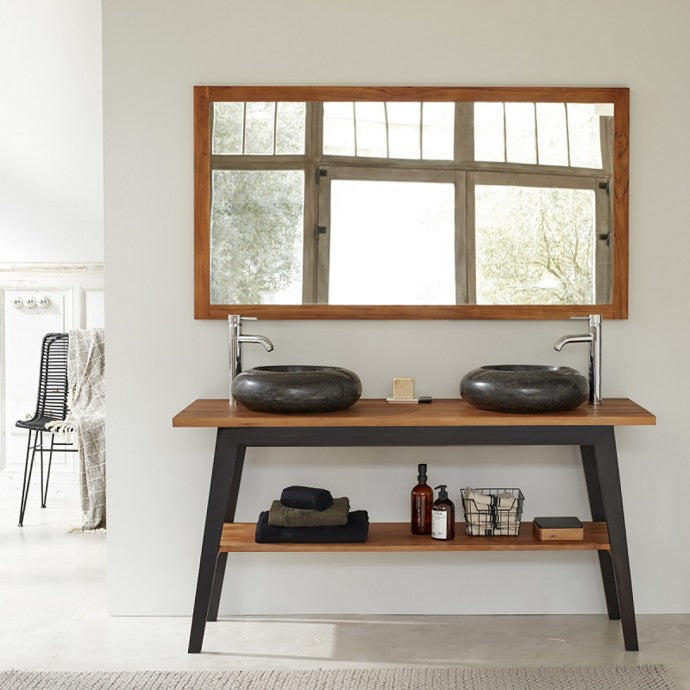 SARA - Mobile da bagno in teak massello con gambe nere 150 cm