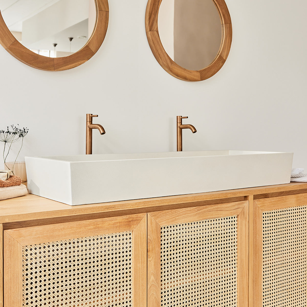 LENA - Lavabo in cemento beige 100 x 37 cm