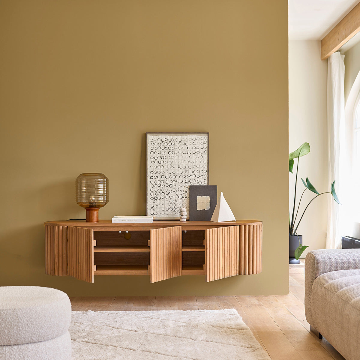 BELIZE - Mobile porta TV sospeso in teak massello 170 cm