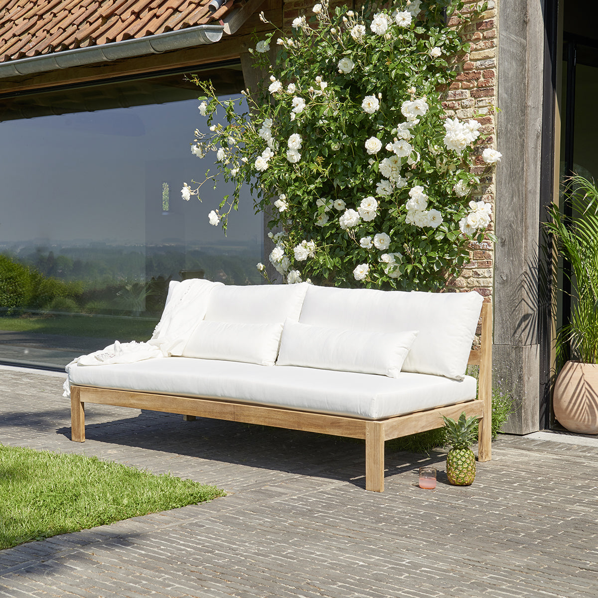 PALMA - Divano da giardino in teak massello bianco 3 pers.