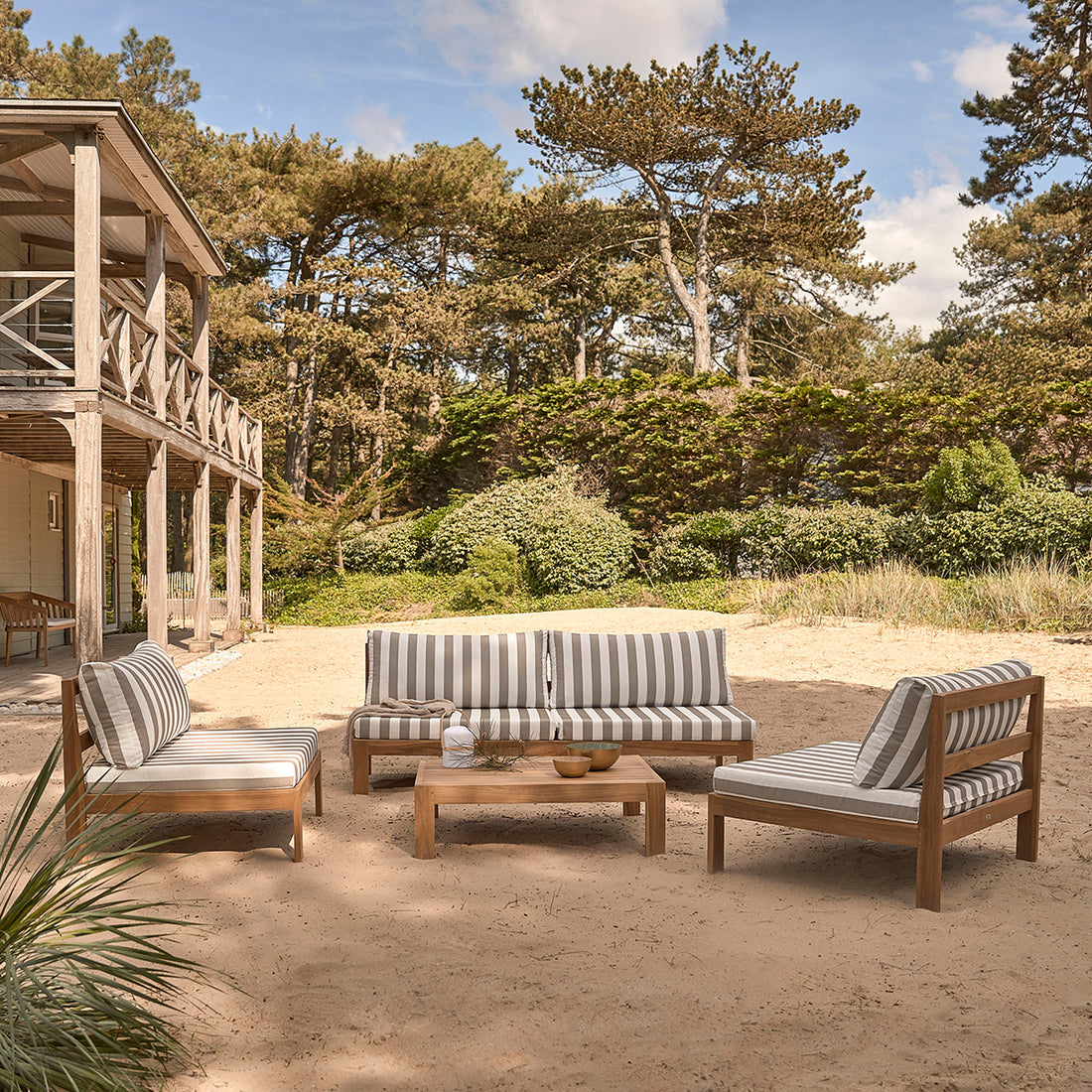 PALMA - Set di mobili da giardino in teak massello a righe