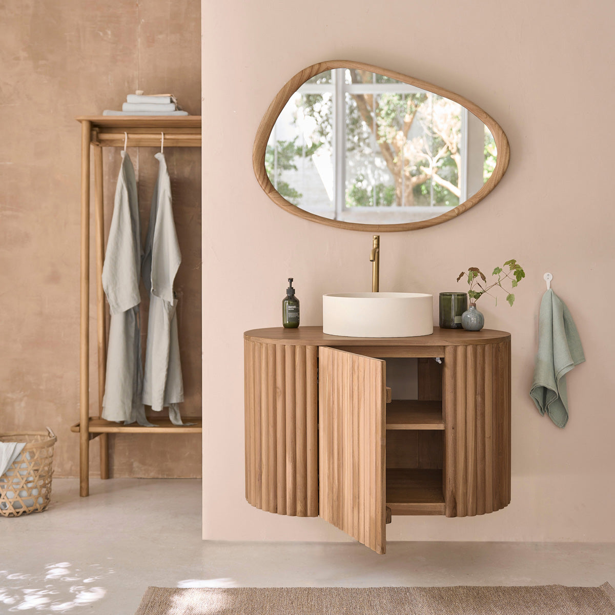 BELIZE - Mobile bagno in teak massello sospeso 90 cm