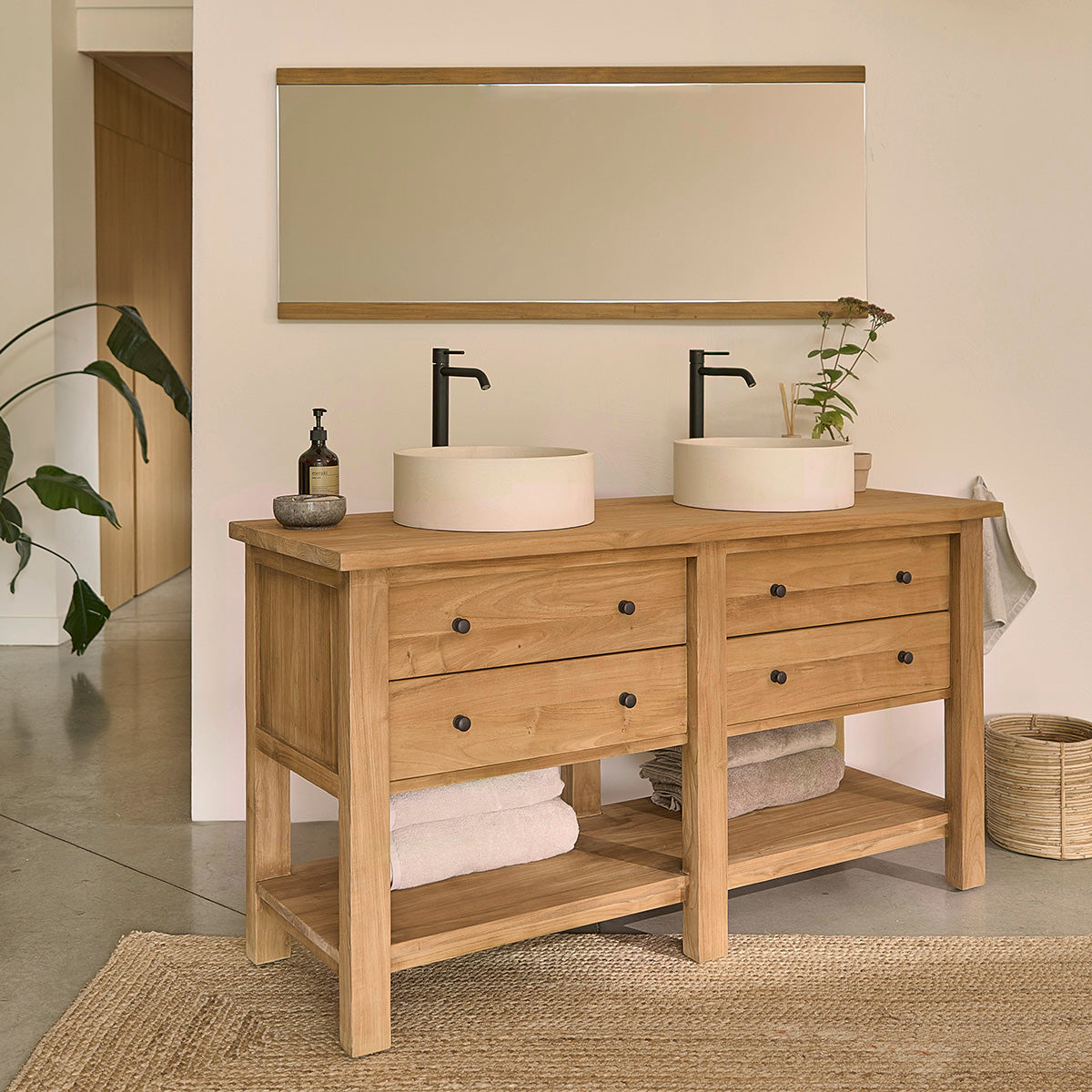 NAHELE - Mobile da bagno in teak massello da 150 cm