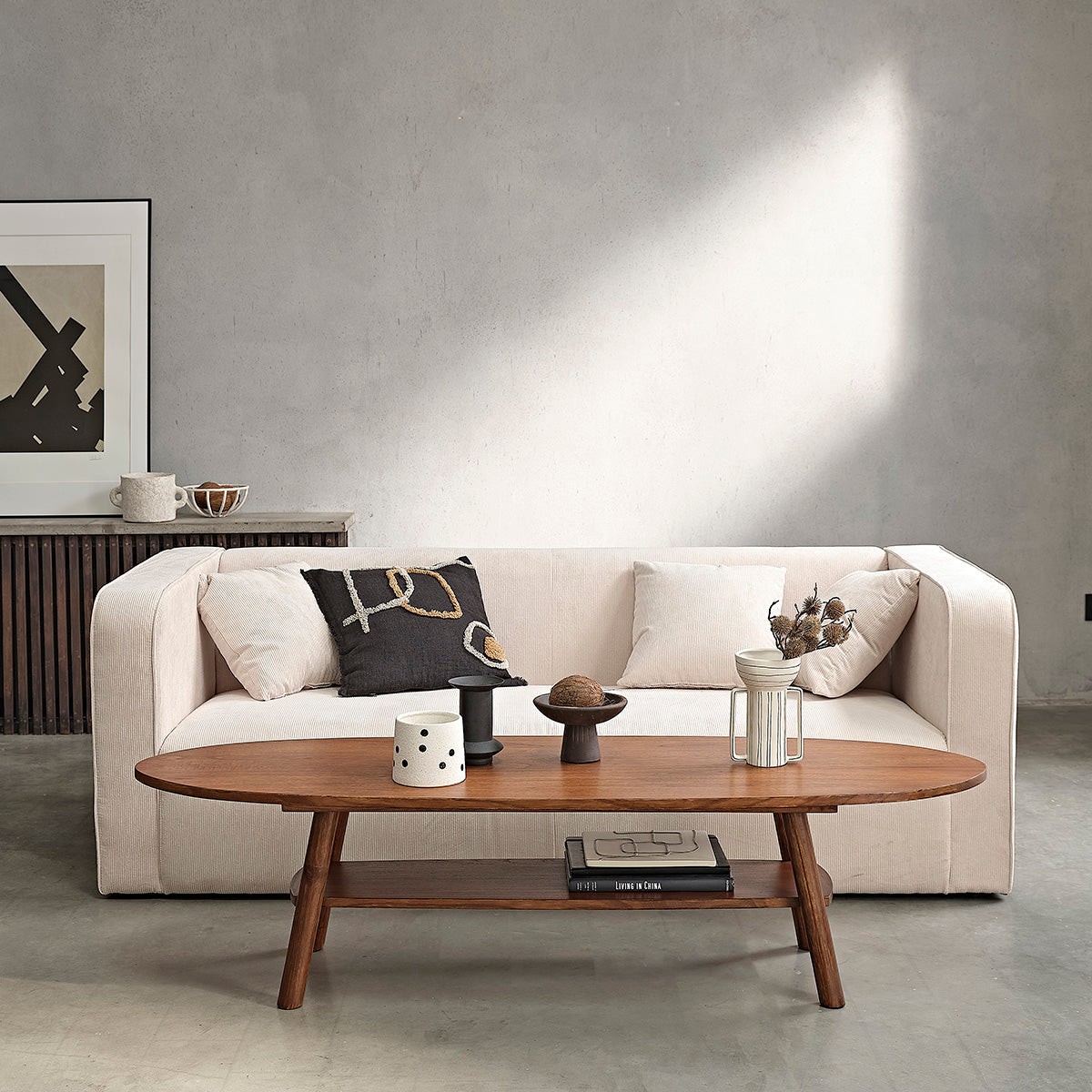 MILO - Tavolino in mindi massello con finitura in noce 160 cm