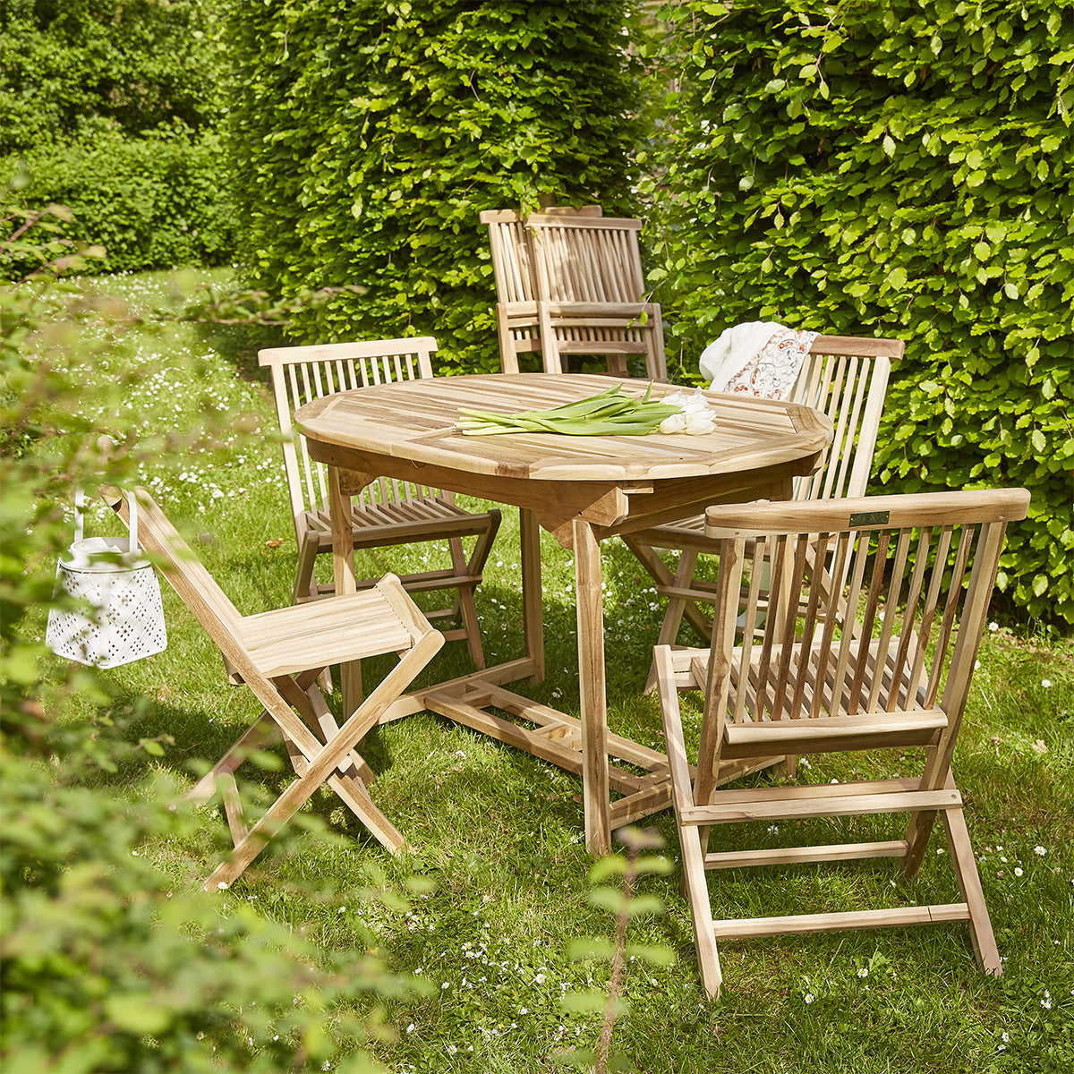 MELBOURNE - Set di mobili da giardino in teak massello con tavolo allungabile 6 pers.