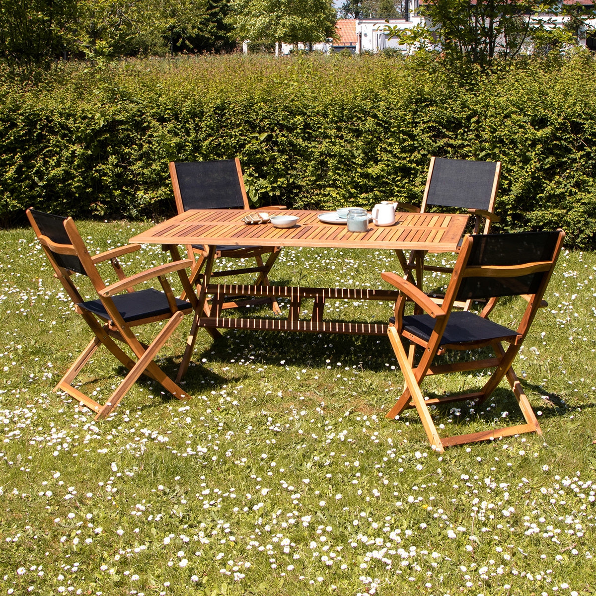 HANOÏ - Set di mobili da giardino in legno massello di acacia e textilene nero 4 pers.