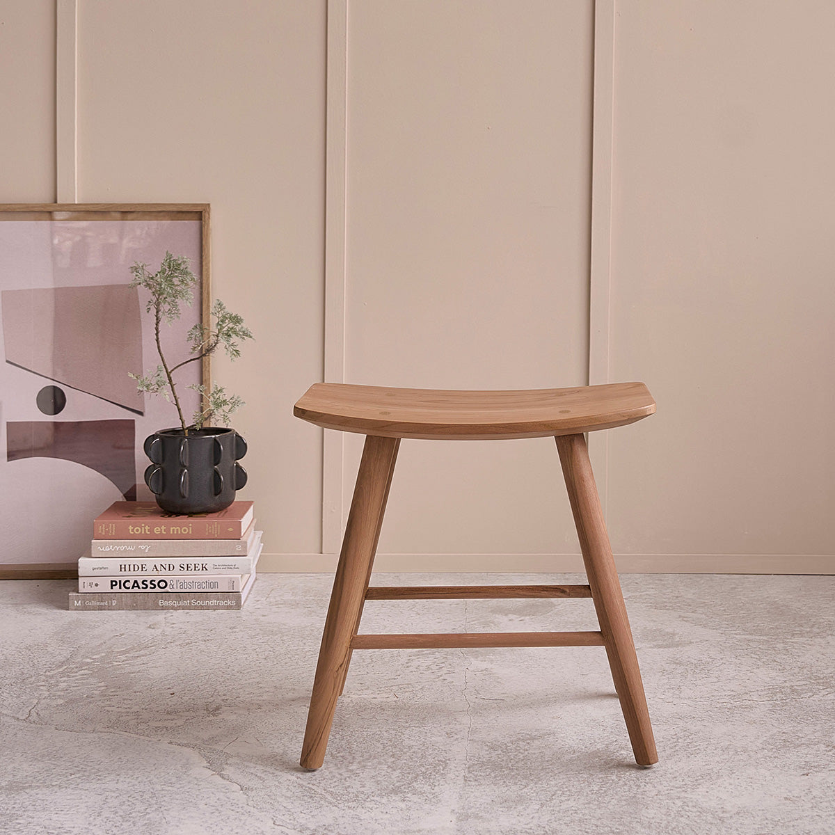 AMBRE - Sgabello da bar in teak massello 45 cm