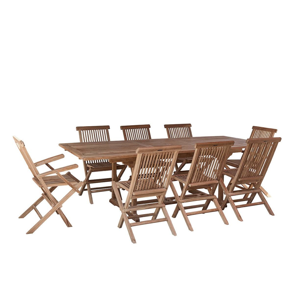 MALTE - Set di mobili da giardino in teak massello con tavolo allungabile 8/10 pers.