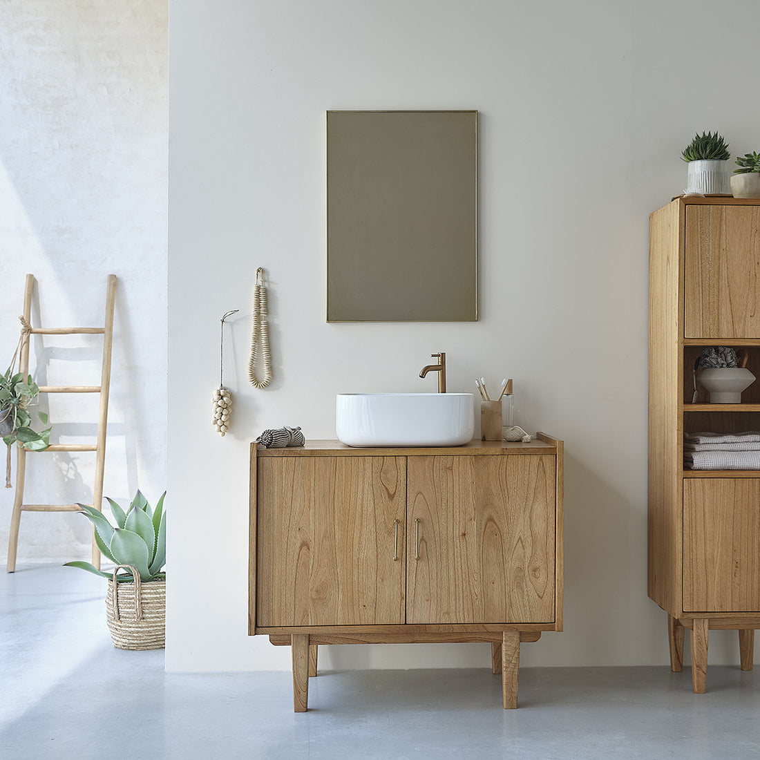 FIFTIES - Mobile per lavabo in mindi massello 90 cm