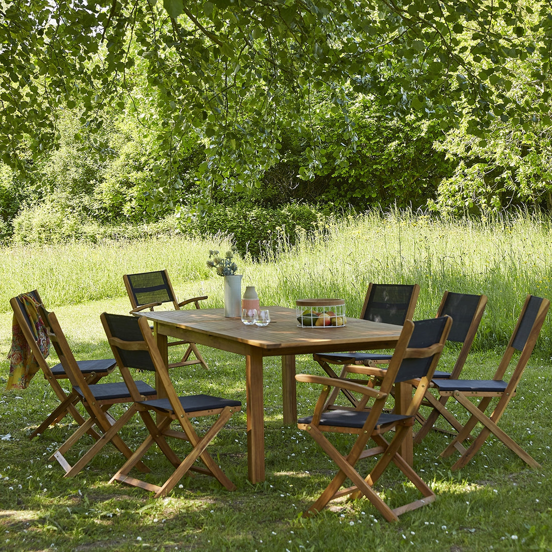HANOÏ - Set di mobili da giardino in acacia 8/10 pers.