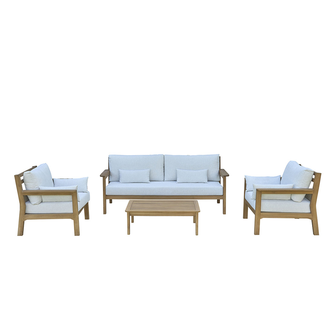 MAORA - Set di mobili da giardino bassi in teak massello con cuscini