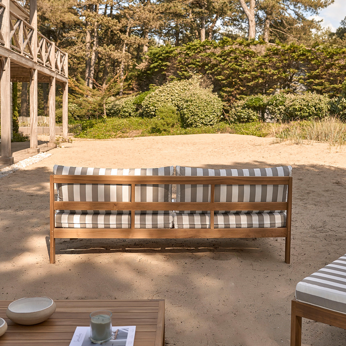 PALMA - Divano da giardino a righe in teak massello