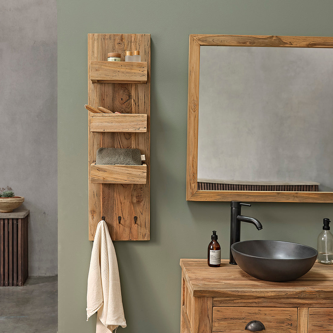 AUSTIN - Mensola a muro in teak massello riciclato 100 cm