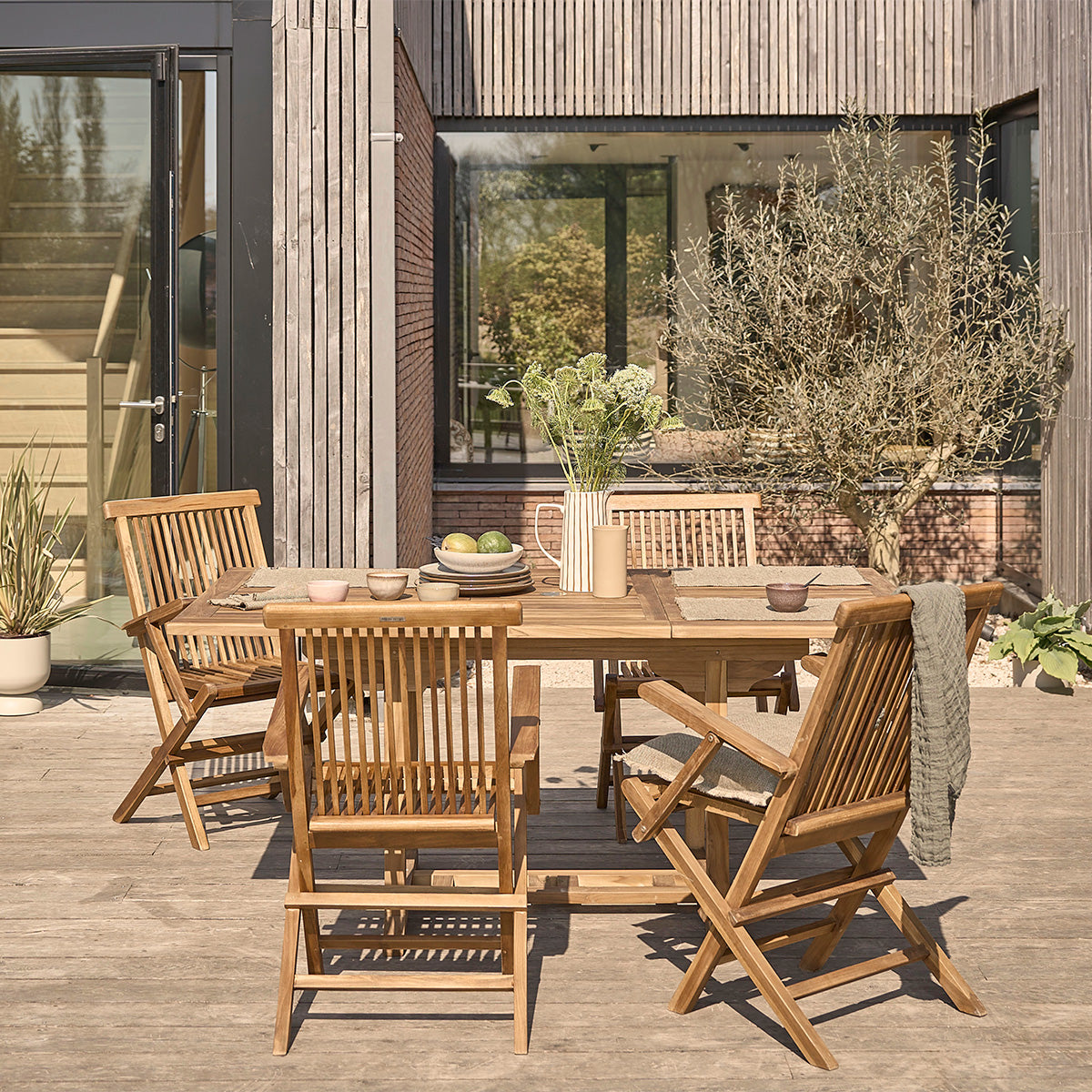 BALI - Set di mobili da giardino con tavolo allungabile in teak massello oliato 4/8 pers.