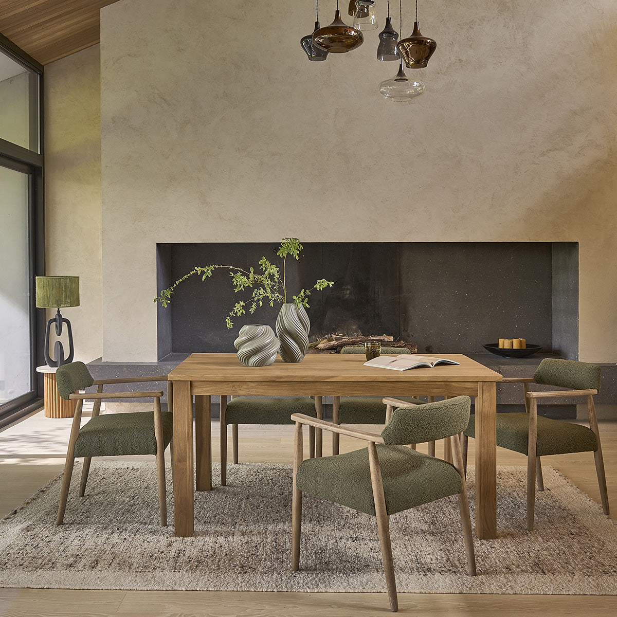 LUISA - Set di 2 sedie in rovere e tessuto bouclé kaki