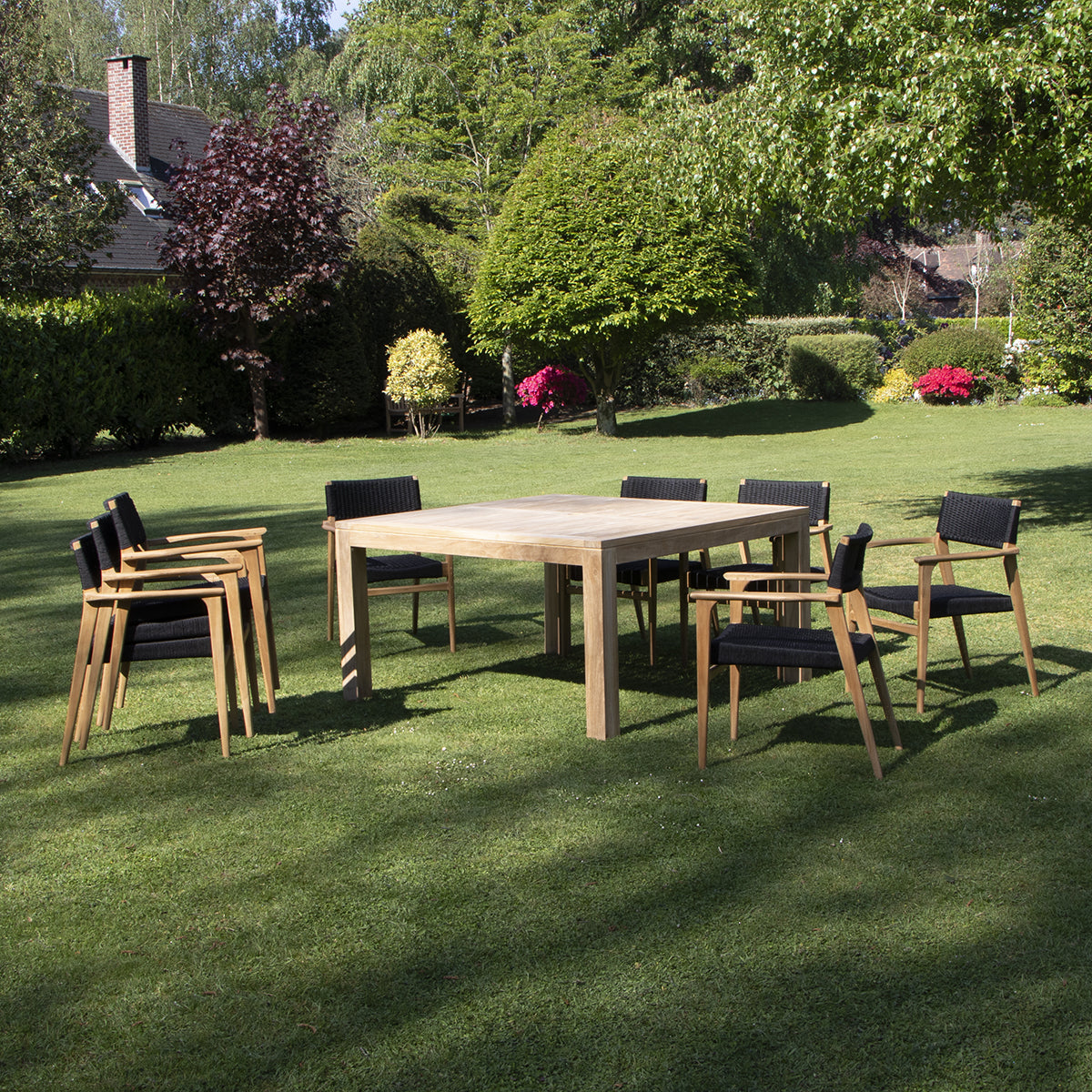 ESTHER - Set di mobili da giardino in teak massello e corda per 8 pers.