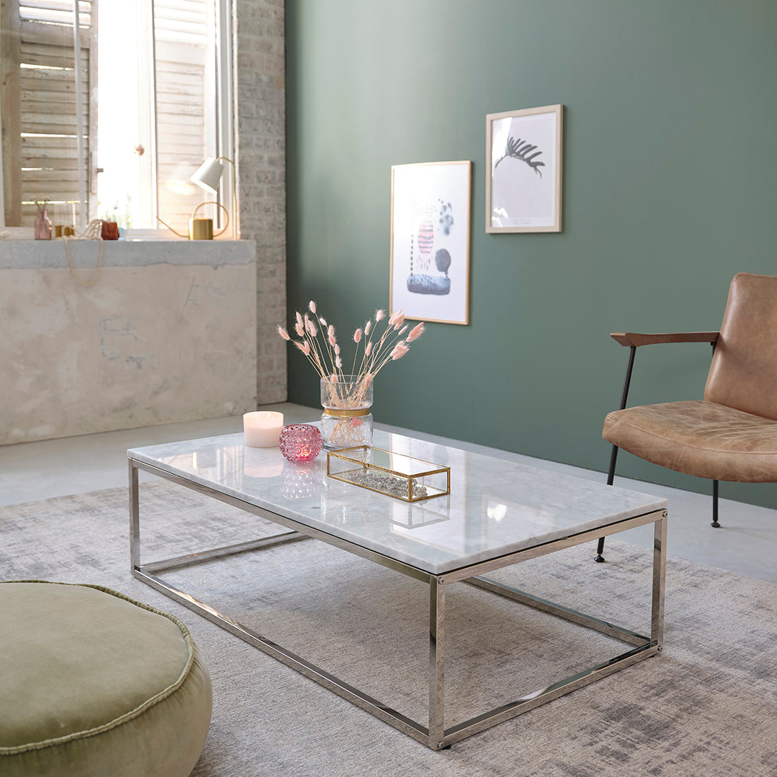 Tavolino in marmo e metallo 120 cm
