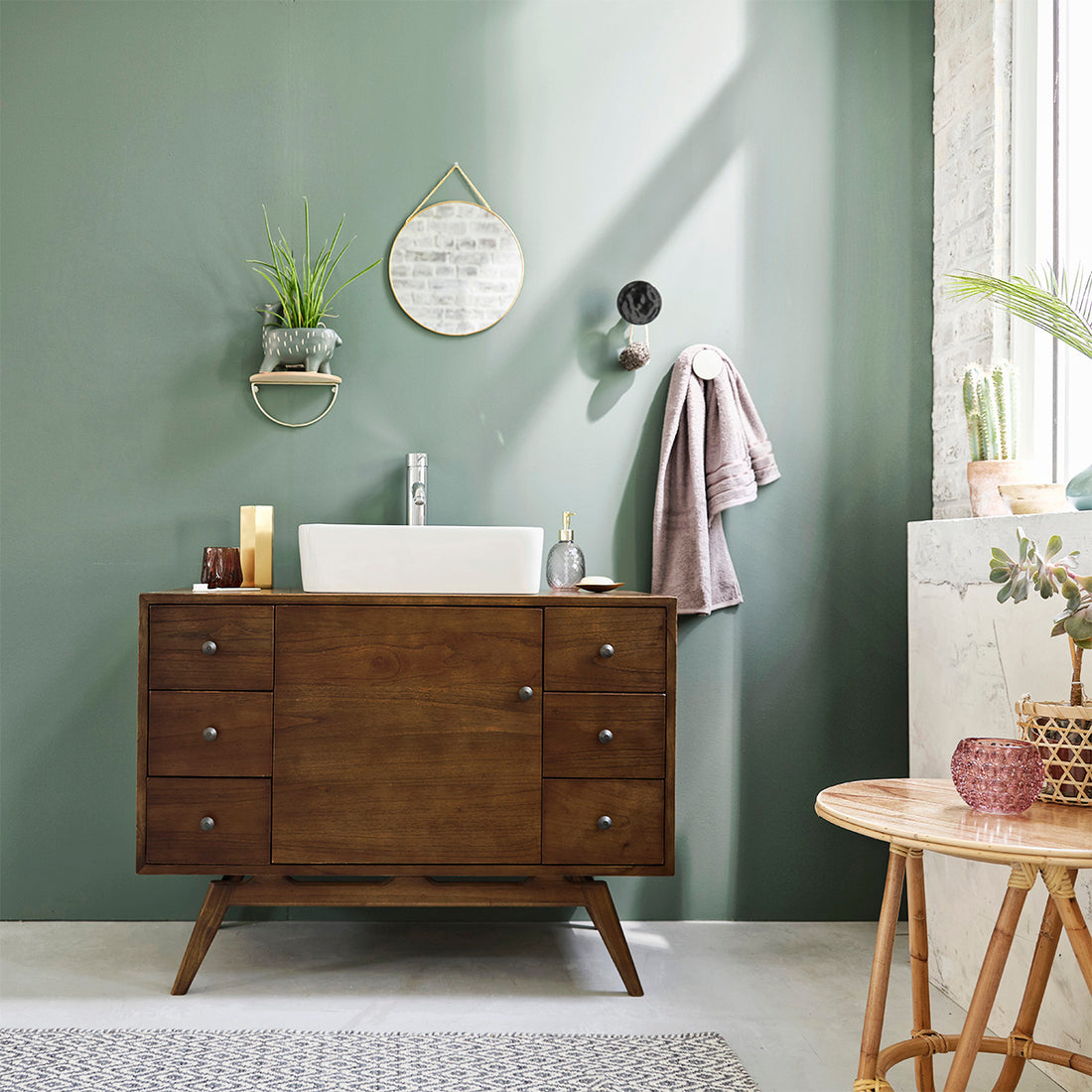 EMILE - Mobile da bagno in mindi massello 100 cm