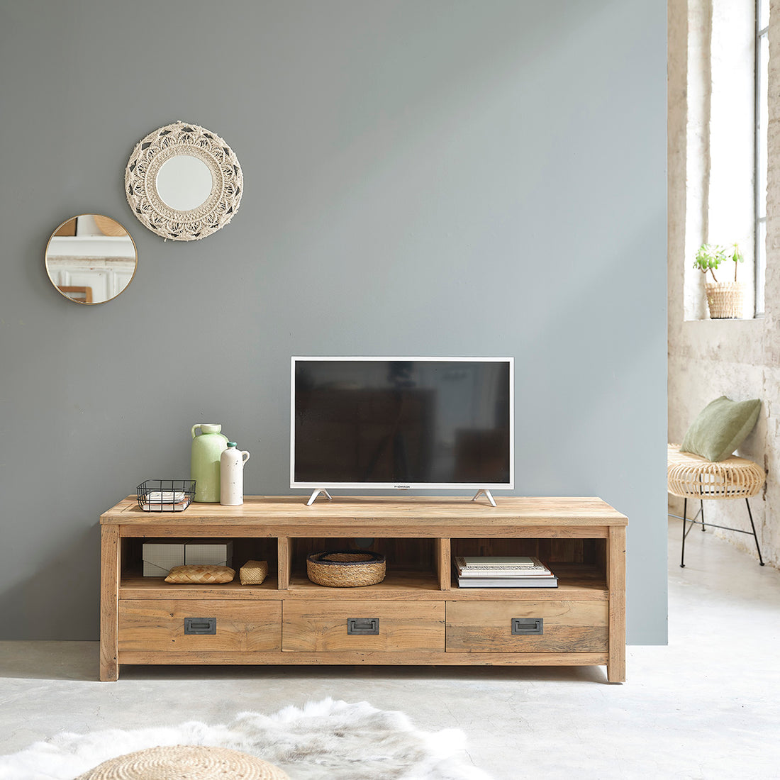 CARGO - Mobile TV in teak massello riciclato 160 cm