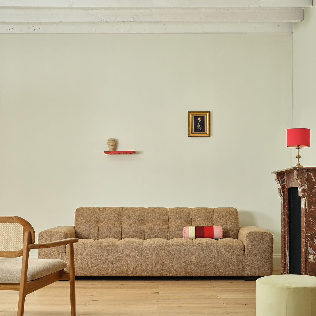 ALPHONSE - Divano lineare a 4 posti in tessuto testurizzato marrone chiaro melange