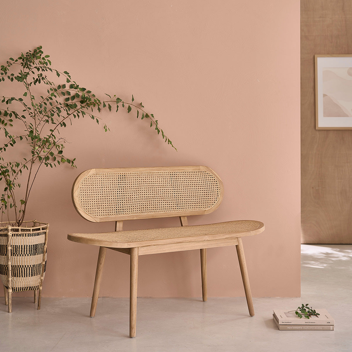 LOÉ - Panchina in teak massello e midollino 120 cm