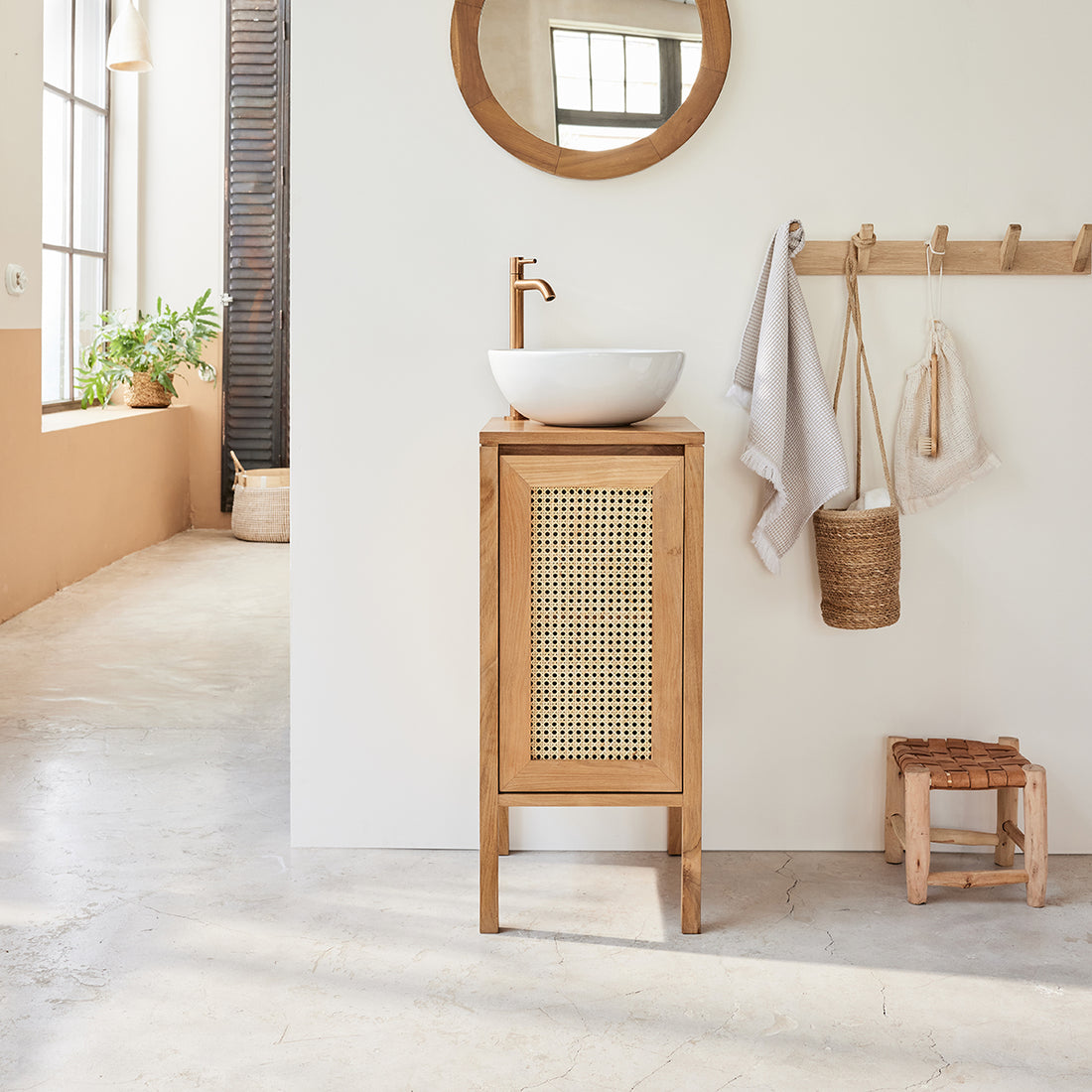 ELIOTT - Lavamano in teak massello e cannage 35 cm