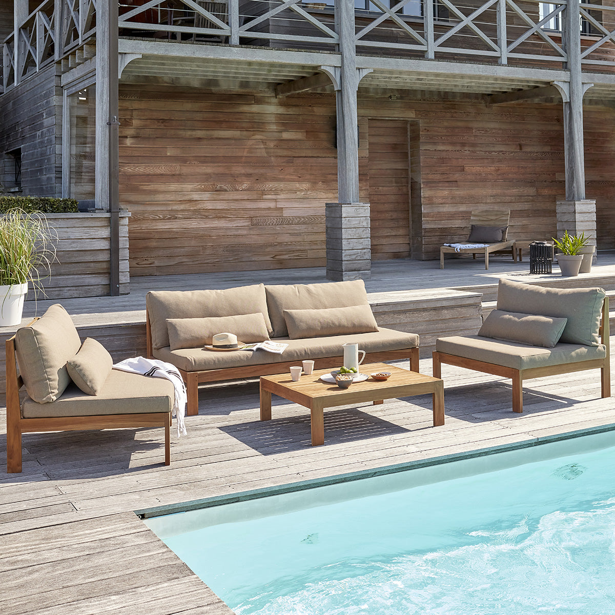 PALMA - Divano da giardino in teak massello color tortora