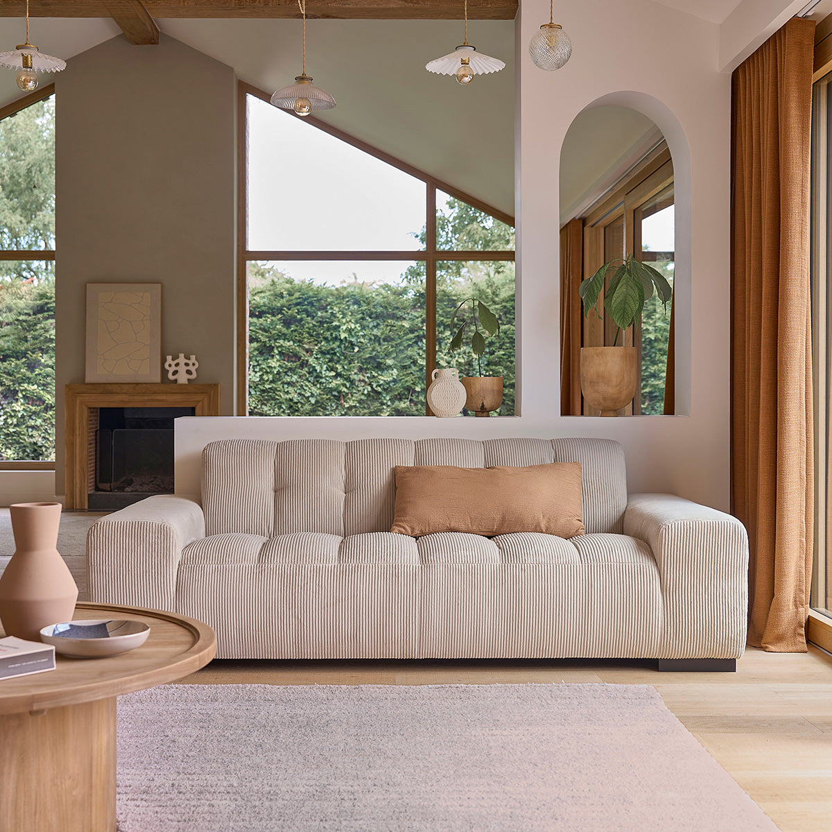 ALPHONSE - Divano dritto 3 posti in velluto a coste ecrù