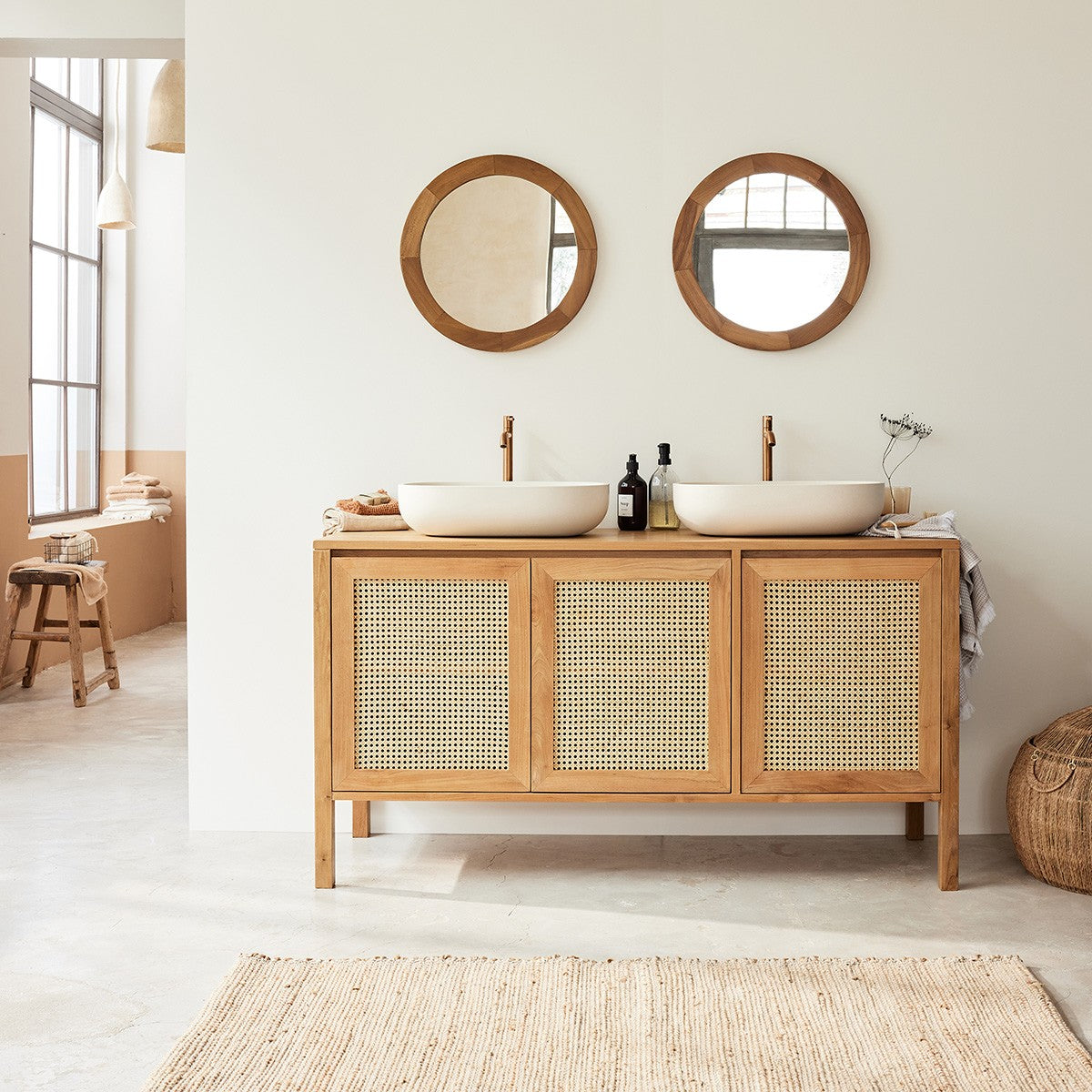 LOTUS - Lavabo in cemento beige ovale 50 cm