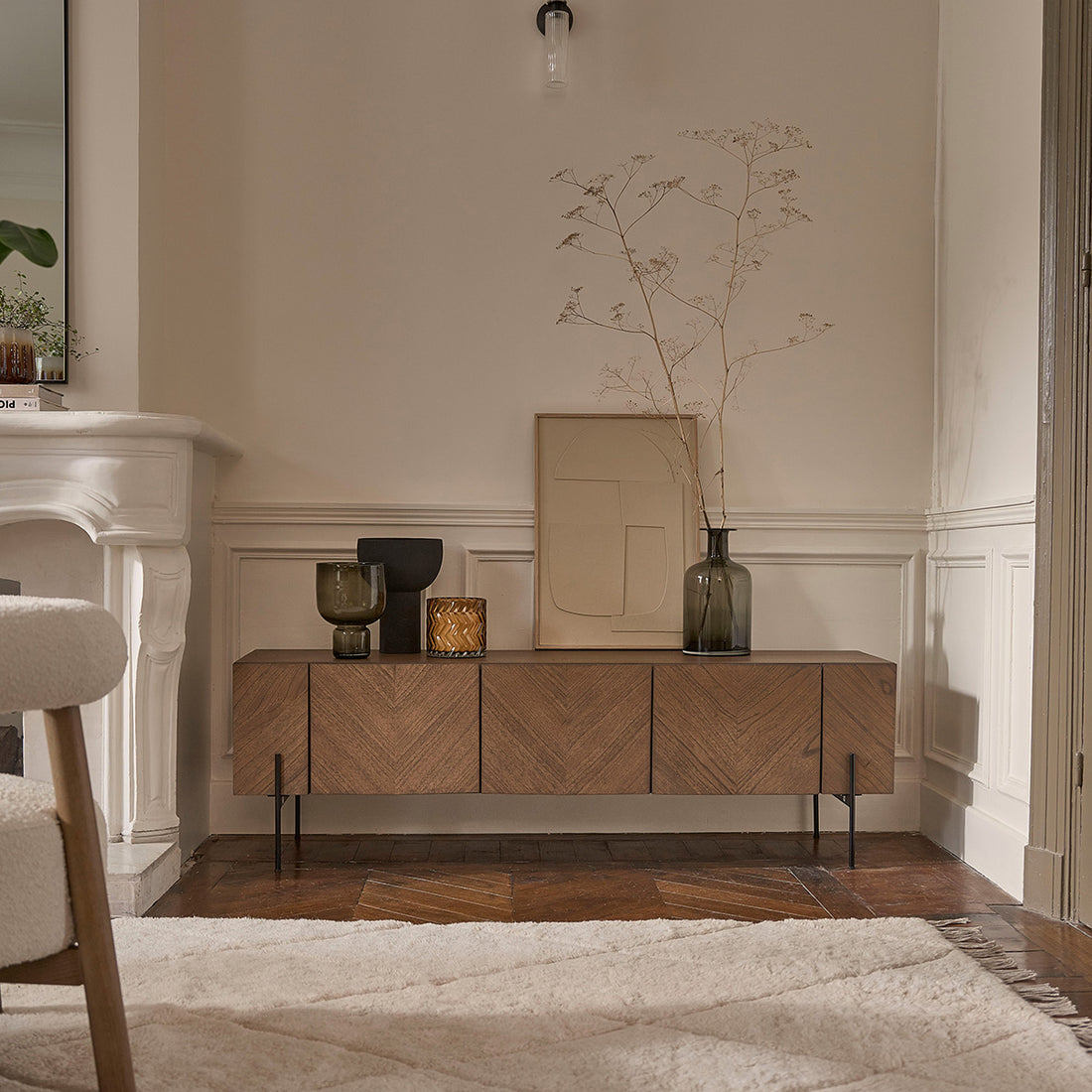 CALIX - Mobile TV in mindi massello e metallo finitura noce 160 cm