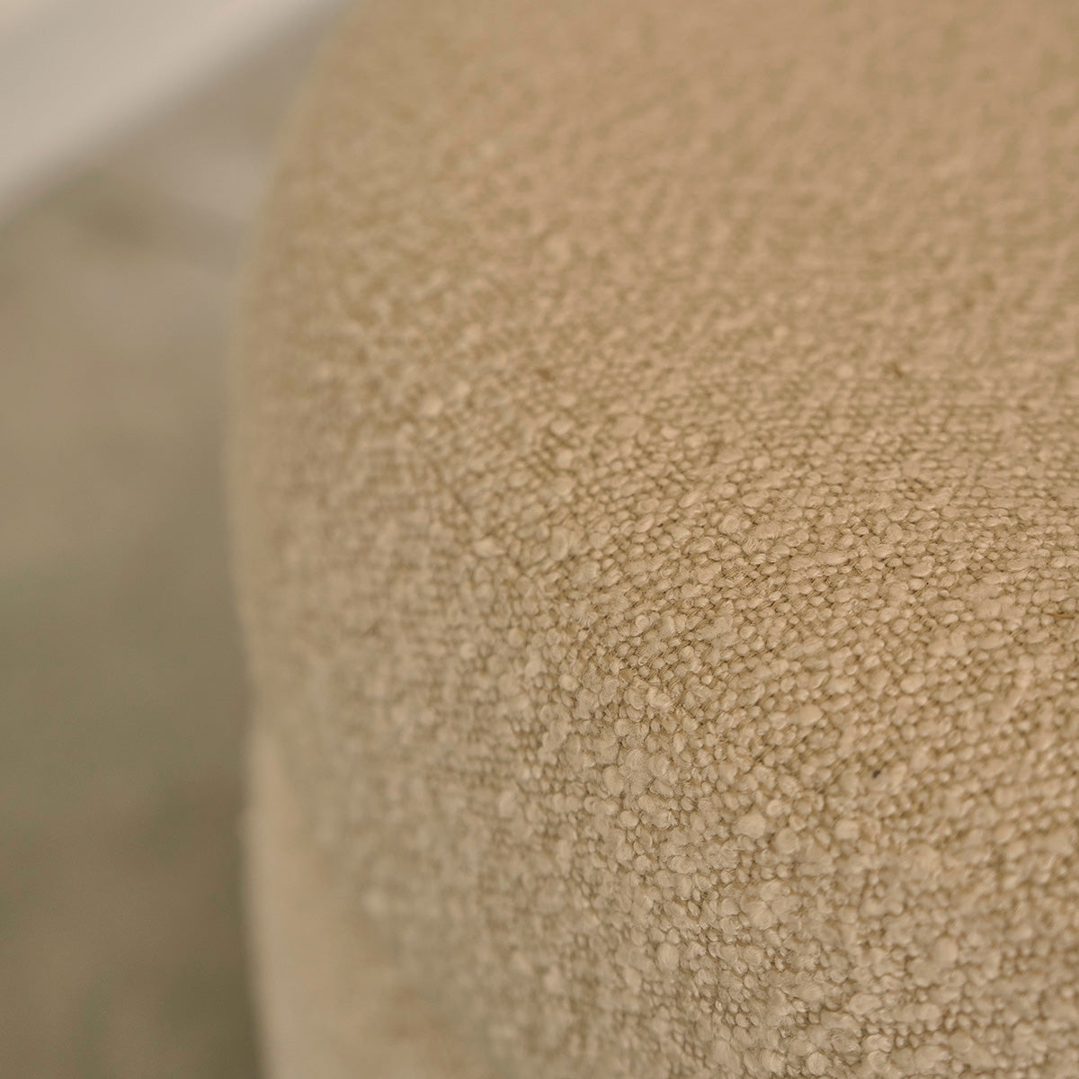 SERENE - Pouf in teak massello e tessuto bouclé bianco Ø55 cm