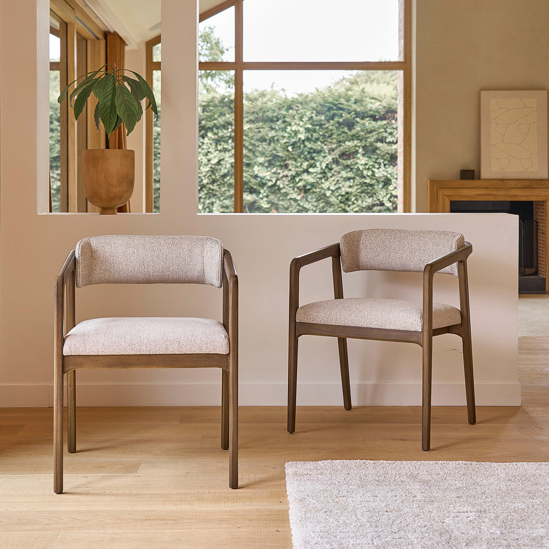 ÉLOI - Set di 2 sedie in legno massello con tessuto beige screziato