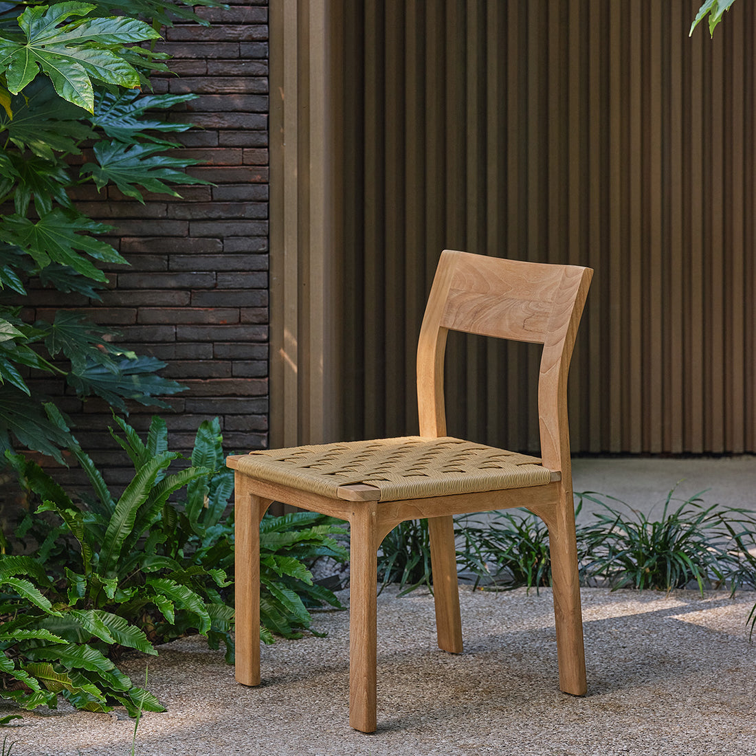 PIANA - Sedia da giardino in teak massiccio e rattan