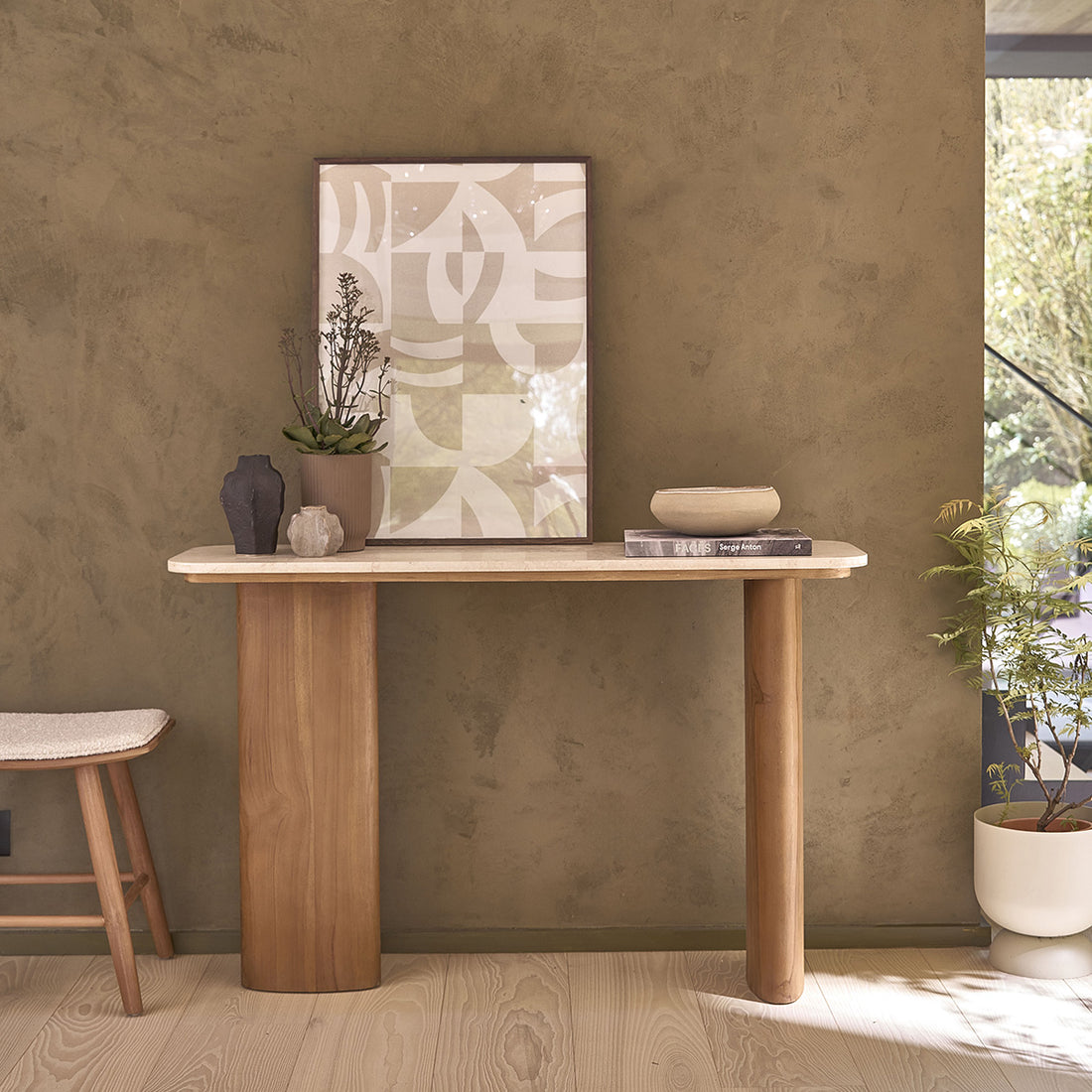 CALMA - Consolle in teak massello e marmo 120 cm