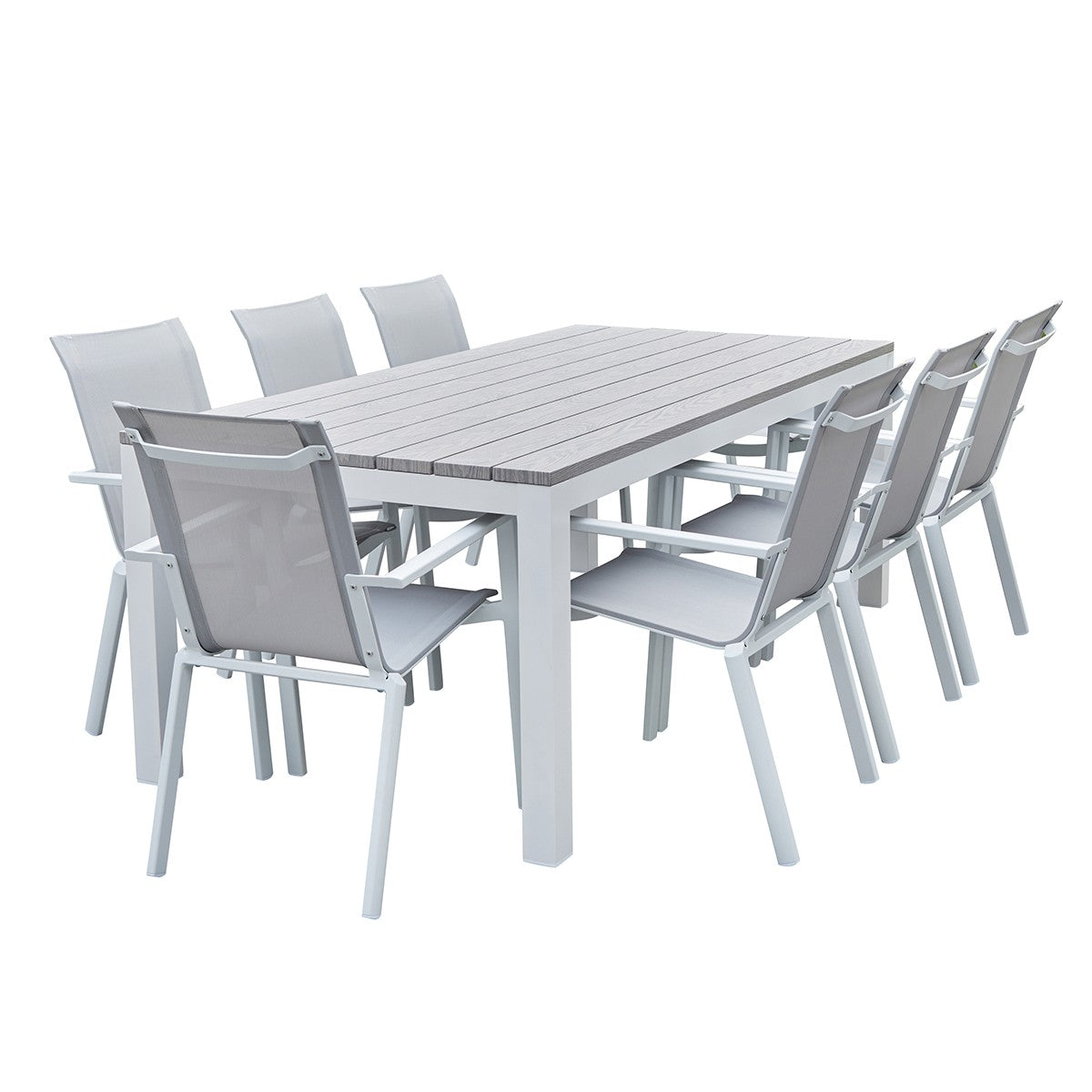 TAMPA - Set di mobili da giardino alluminio bianco e textilene grigio 8 pers.