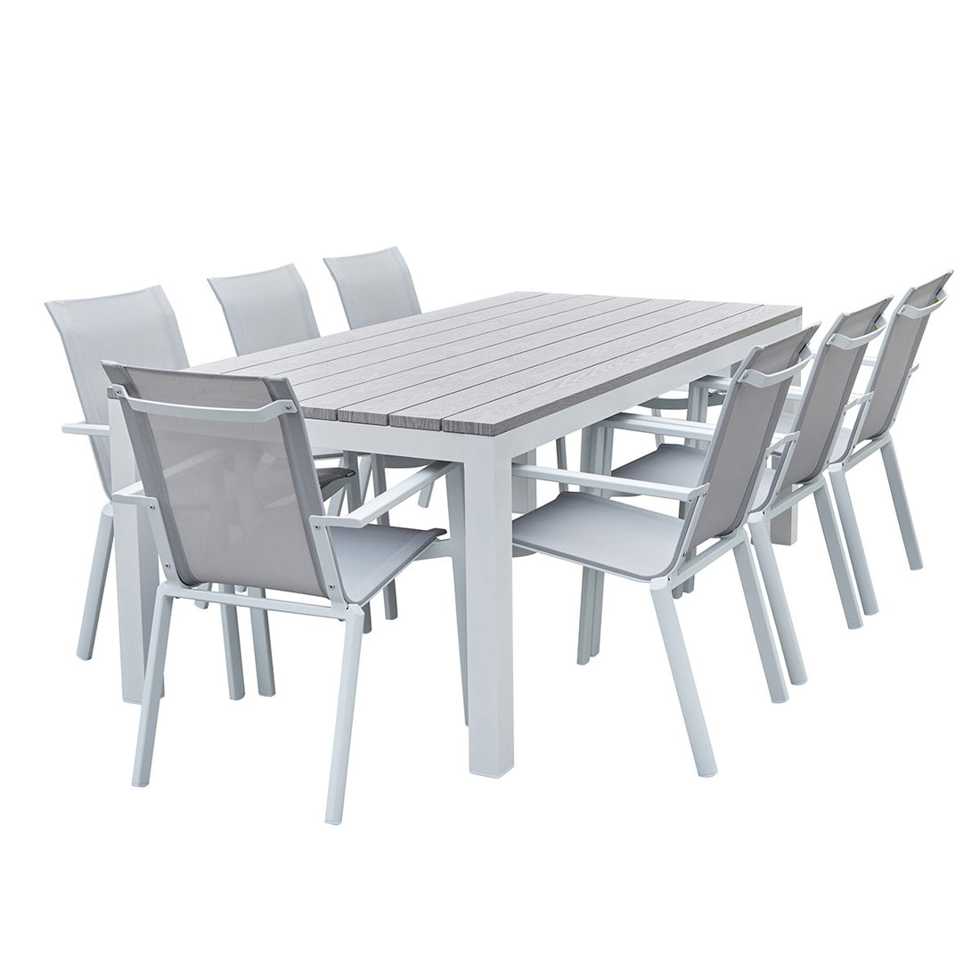 TAMPA - Set di mobili da giardino alluminio bianco e textilene grigio 8 pers.